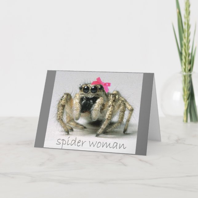 Tarjeta Mujer de la araña con el arco rosado (Anverso)
