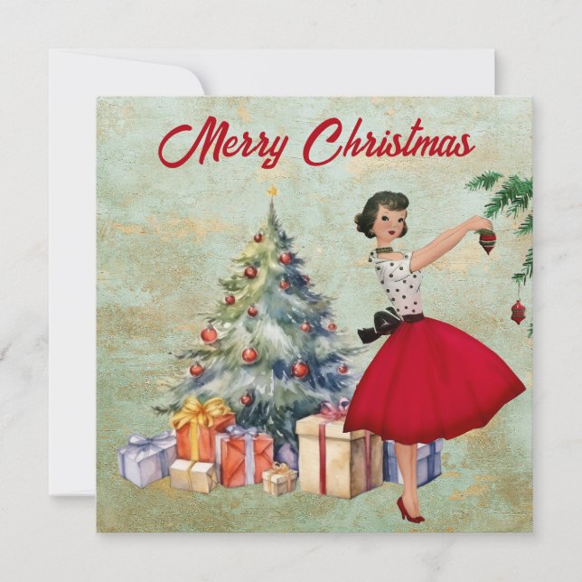 Tarjeta Mujer de Navidad 1950 Feliz Navidad  (Anverso)