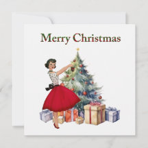 Mujer de Navidad de 1950 con árbol de Navidad
