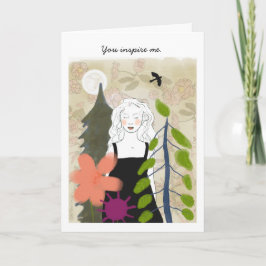 Tarjeta Mujer debajo de la luna con la pintura del pájaro