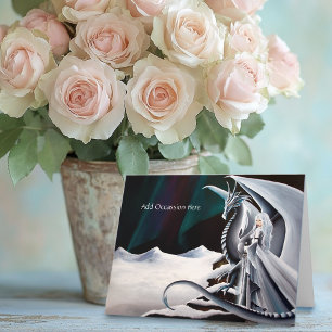 Tarjeta Mujer del Dragón Blanco Fantasía Auroras Boreales