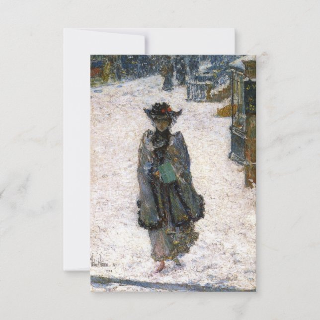 Tarjeta Mujer elegante en Navidades mañana (Childe Hassam) (Anverso)