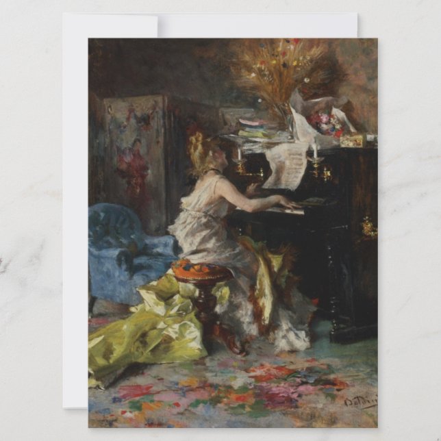 Tarjeta Mujer elegante jugando al piano (Giovanni Boldini) (Anverso)
