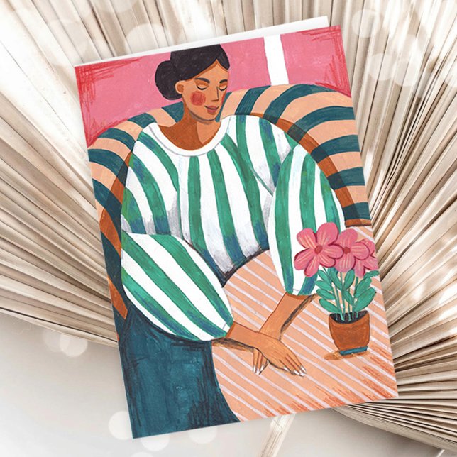 Tarjeta Mujer elegante relajándose Felicitación artística  (Elegant Woman Relaxing Floral Artistic Greeting Card)
