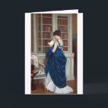 Tarjeta Mujer en azul, leyendo un libro<br><div class="desc">Mujer con vestido azul ha dejado la fiesta para ir a la biblioteca.</div>