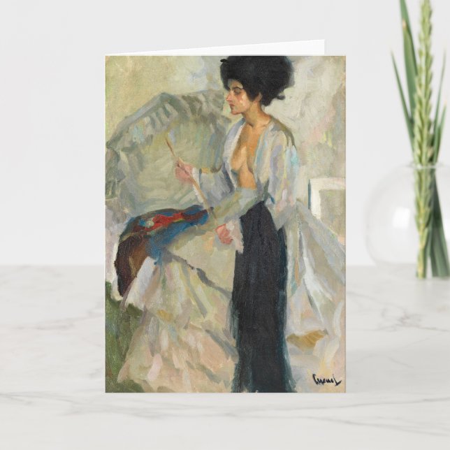 Tarjeta Mujer en el estudio | Edward Cucuel (Anverso)