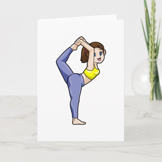 Tarjeta Mujer en Yoga estirando las piernas (Anverso)