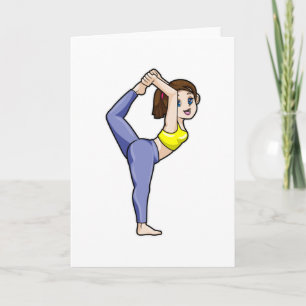 Tarjeta Mujer en Yoga estirando piernas
