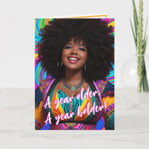 Tarjeta Mujer Étnica con Tallas Grandes y Afro Cumpleaños