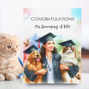 Tarjeta Mujer Felicitaciones Veterinaria Perro y Gato Ador