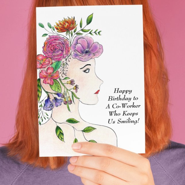Tarjeta Mujer feliz cumpleaños con cooperante de flores (Subido por el creador)