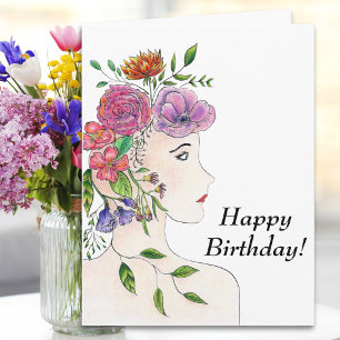 Tarjeta Mujer Grande Feliz Cumpleaños Con Ilustración De F