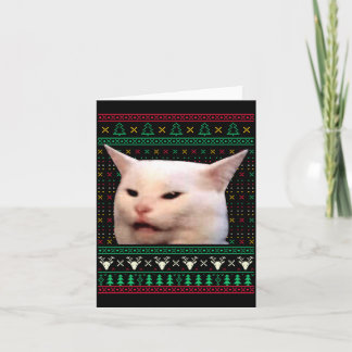 Tarjeta Mujer gritando a un gato suéteres feos de Navidad 