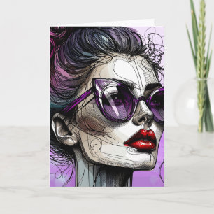 Tarjeta Mujer guapa con gafas de sol y gafas de sol morada
