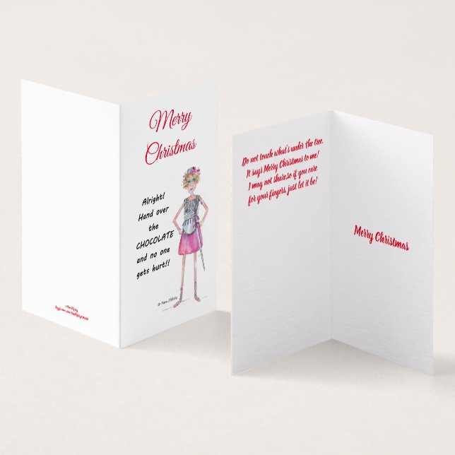 Tarjeta Mujer guerrera exige entregar un boceto de chocola (Interior y exterior)
