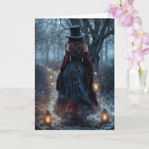 Tarjeta Mujer Hermosa de Samhain en un Sombrero de Copa An