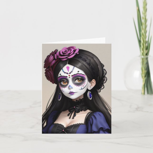 Tarjeta Mujer hermosa - el Día de los Muertos (Anverso)