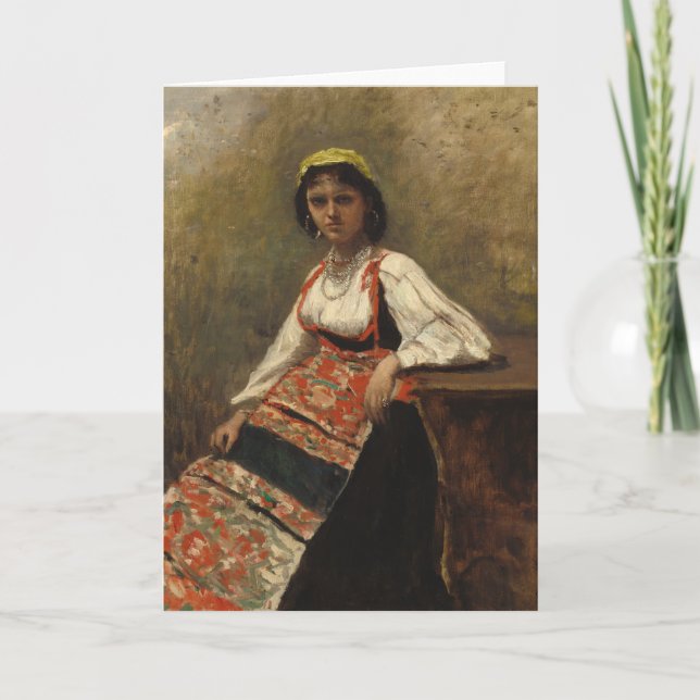 Tarjeta Mujer italiana (La Morieri) por Corot (Anverso)