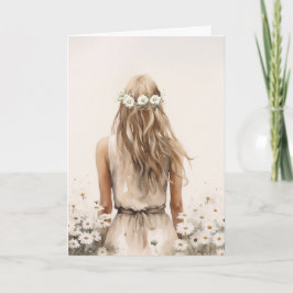 Tarjeta Mujer Joven En Campo De Daisy