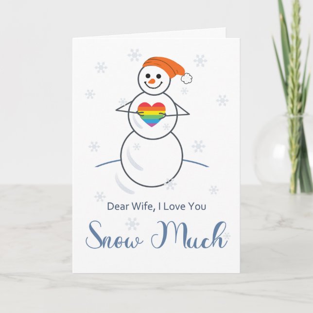 Tarjeta Mujer lesbiana Valentine cuta a Snowman con corazó (Anverso)