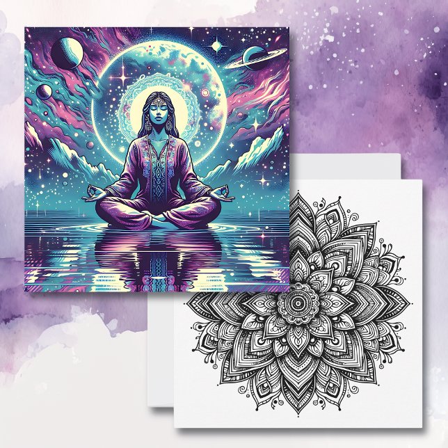 Tarjeta Mujer meditando arte espiritual sereno (Subido por el creador)