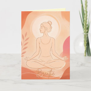 Tarjeta Mujer Meditando Respira Colores Suaves Cálidos Bla