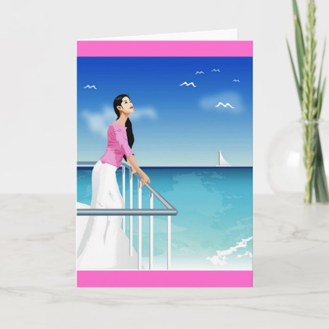 Tarjeta mujer mirando el mar (Anverso)