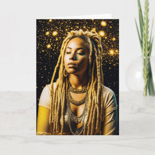Tarjeta Mujer Mística con Rastas Meditando 