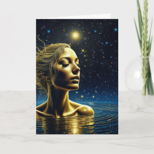 Tarjeta Mujer mística meditando bajo las estrellas