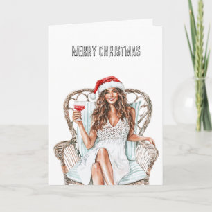 Tarjeta Mujer navidad en Santa Hat