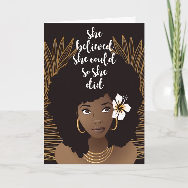 Tarjeta Mujer Negra, Creía Que Podía, Graduada (Anverso)