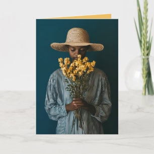 Tarjeta Mujer negra elegante con flores