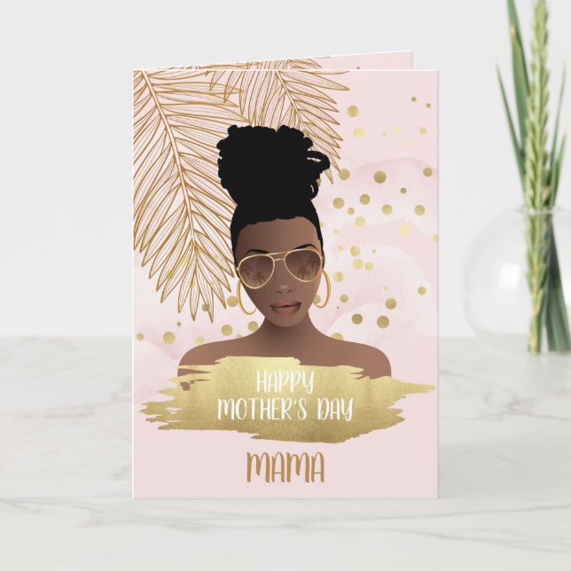 Tarjeta Mujer negra en el día de la madre, hoja tropical d (Anverso)