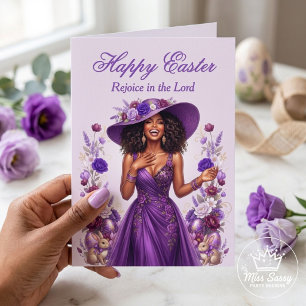 Tarjeta Mujer Negra Floral Púrpura Cruz Religiosa Pascua