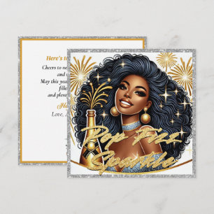 Tarjeta Mujer Negra Glamurosa Descorchando Champán Año Nue