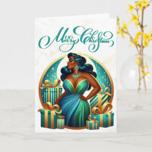 Tarjeta Mujer Negra Glamurosa Festiva Navideña con Estilo