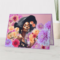 MUJER NEGRA HERMOSA FLORES ROSADAS MARIPOSAS