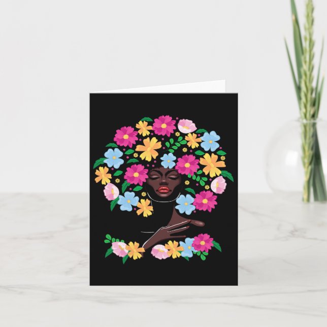 Tarjeta Mujer negra pelo de flor afro Chica historia negra (Anverso)