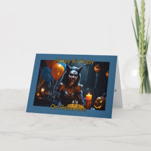 Tarjeta Mujer negra: Werewolf Feliz cumpleaños en Hallowee