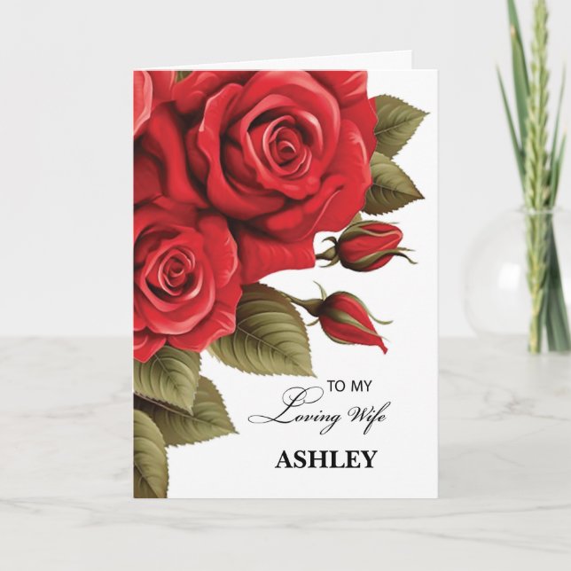 Tarjeta Mujer Nombre Personalizado Aniversario Roses Rojos (Anverso)