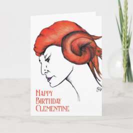 Tarjeta Mujer pelirroja naranja mandarina retrato Pop Art