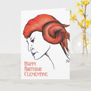 Tarjeta Mujer pelirroja naranja mandarina retrato Pop Art