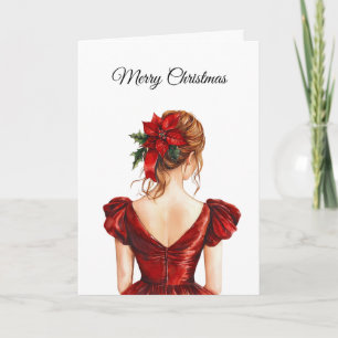 Tarjeta Mujer Pelo Rojo Vestido Navidad