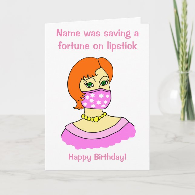 Tarjeta Mujer personalizado Cara Máscara Palo de labios ro (Anverso)