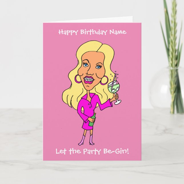 Tarjeta Mujer Personalizado divertida que bebe Gin Blonde  (Anverso)