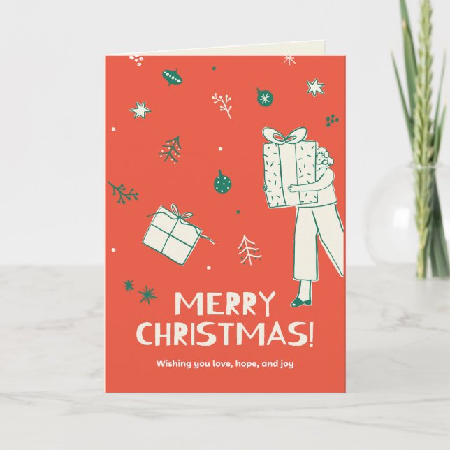 Tarjeta Mujer portando Navidades de regalo (Anverso)