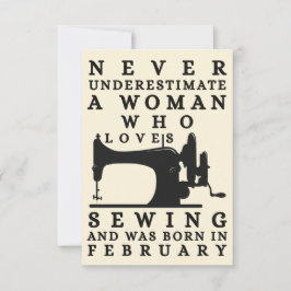 Tarjeta mujer que ama coser y nació en febrero