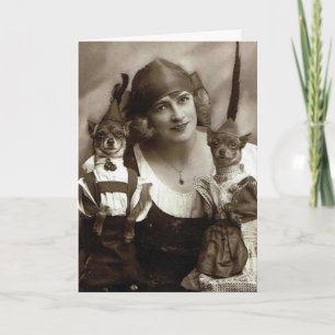 Tarjeta Mujer rara victoriana con posta de perros
