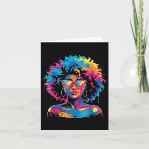 Tarjeta Mujer Reina negra afro melanina pintura goteo jun