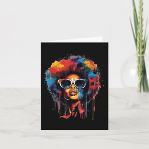 Tarjeta Mujer Reina negra afro melanina pintura goteo jun